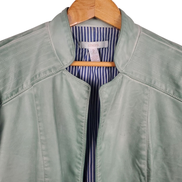 Women's Chico's Vegan Leather Jacket. Green. Chico's Size 2 (12 Or MED conv) - Picture 15 of 15